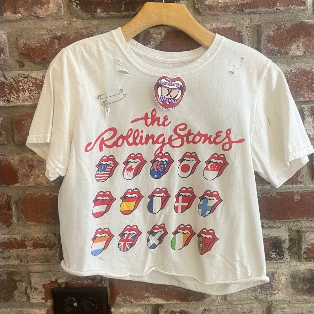 The Rolling Stones Distressed Cropped Tee